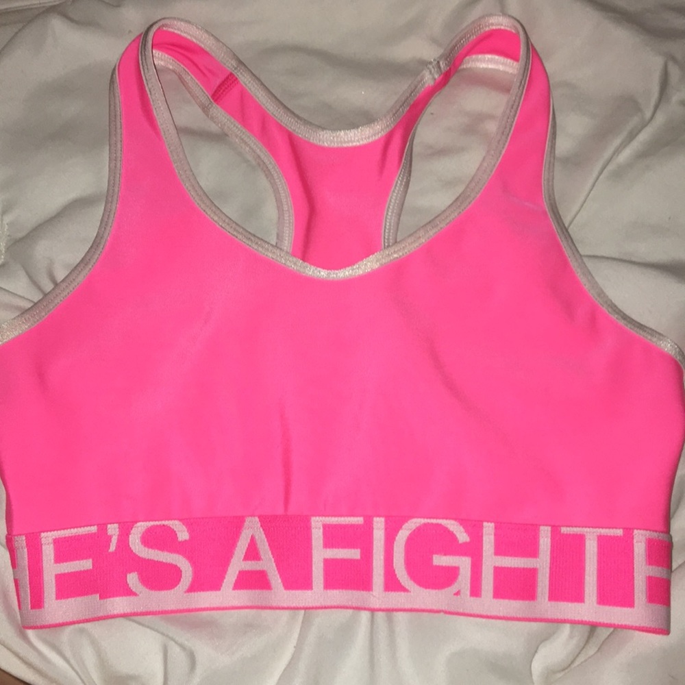 Pink cancer awareness sports bra